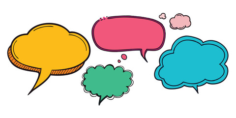 Hand-Drawn Crayon Speech Bubbles – Colorful Grunge Chalk & Charcoal Doodle Set

