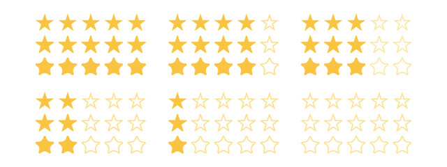 Set rating stars icon badges. Feedback . Level of satisfaction rating. 5 star rating icon. Vector illustration.