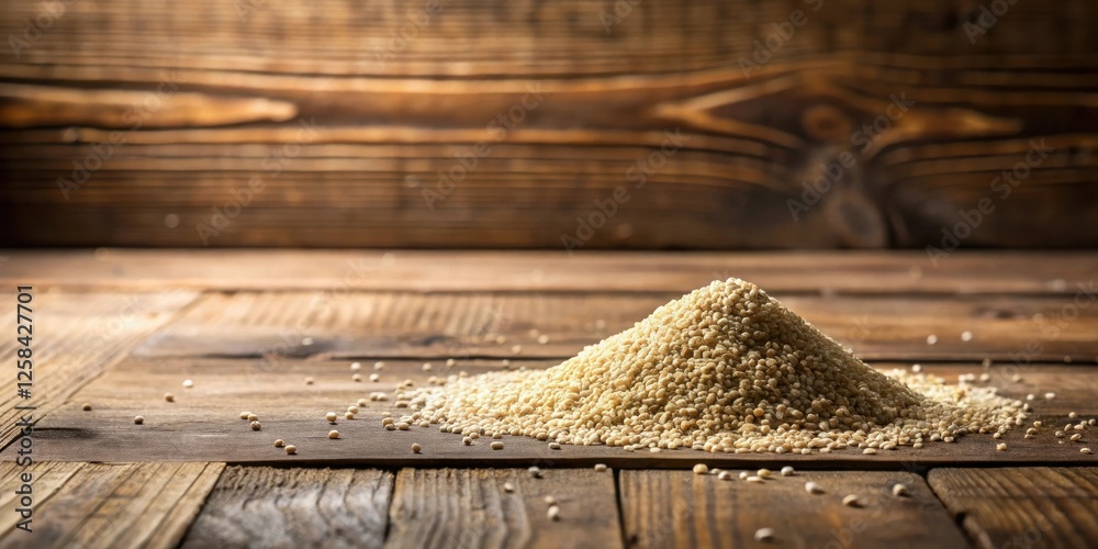 Poster a mound of nutritious quinoa grains rests on a rustic wooden surface
