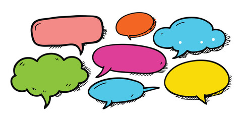 Hand-Drawn Crayon Speech Bubbles – Colorful Grunge Chalk & Charcoal Doodle Set

