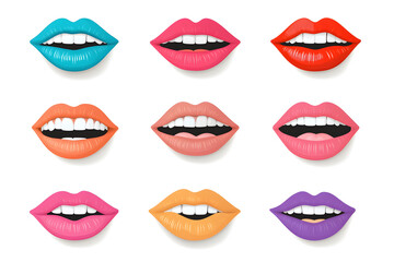 Obraz premium Bundle of vintage magazine women's mouths stickers, Design from vintage 90's magazine, isolated on white background