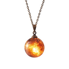 A pendant with a suspended magical fireball glowing brightly, isolated