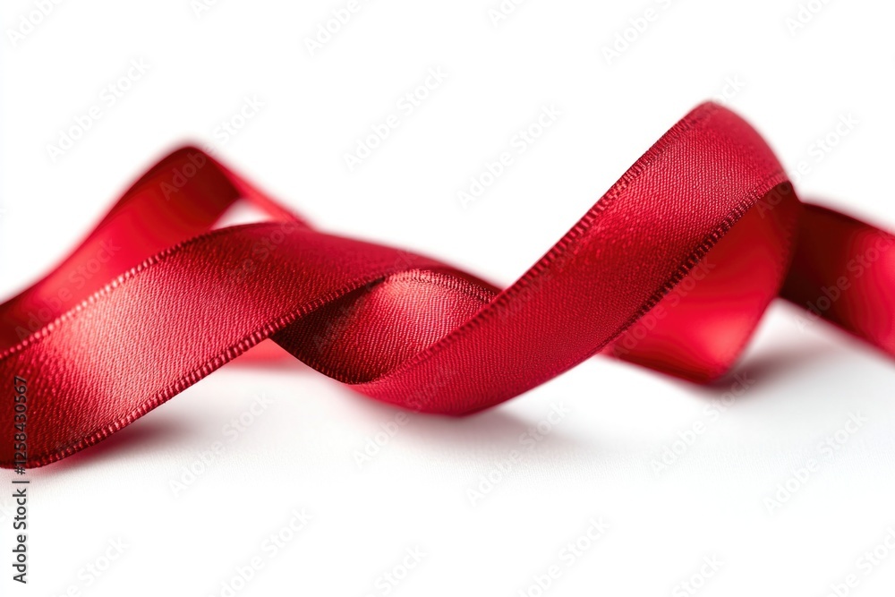 Poster a close-up view of a bright red ribbon on a clean white surface
