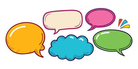 Hand-Drawn Crayon Speech Bubbles – Colorful Grunge Chalk & Charcoal Doodle Set

