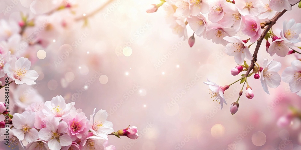 Poster delicate pink blossoms and soft bokeh background ideal for springtime designs