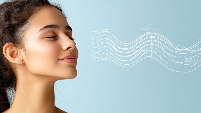 A woman is captured in profile as digital facial recognition patterns emerge around her face in a futuristic design - Powered by Adobe