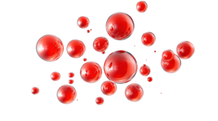Red spheres floating on transparent background: a 3d render