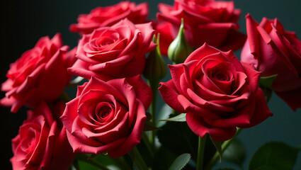 Fototapeta premium Overflowing Bouquet of Red Roses, Romantic Still Life