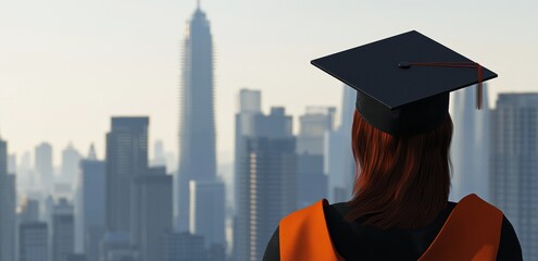 Graduation Celebration Skyline City Photo Urban Environment Inspirational View Achievement Concept
