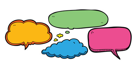 Hand-Drawn Crayon Speech Bubbles – Colorful Grunge Chalk & Charcoal Doodle Set

