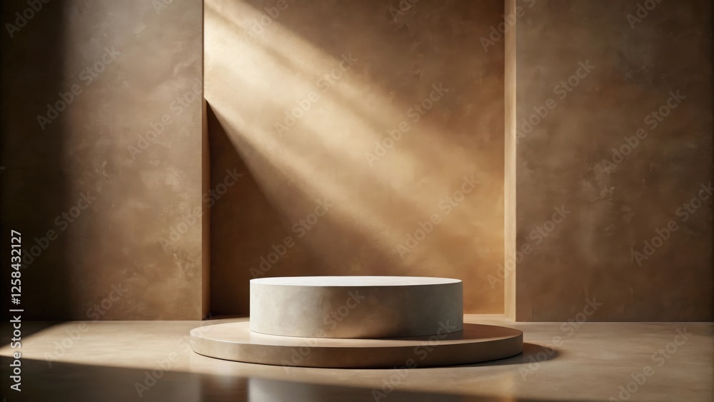Poster Elevated Display Platform with Warm Earthy Tones and Sunlit Backdrop