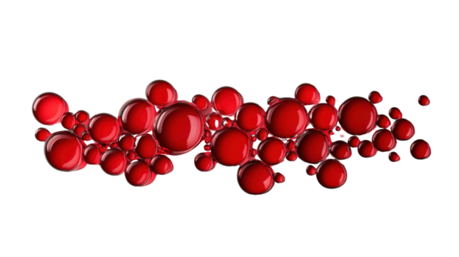 Red spheres floating on transparent background: a 3d render