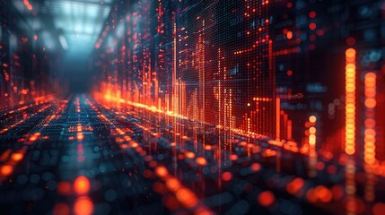 Abstract Digital Data Stream Cityscape Visualization