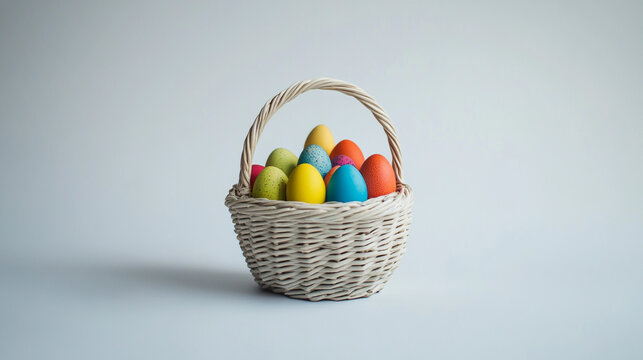 Vibrant Easter basket filled with colorful eggs celebrating springtime joy and cheerful gatherings on Easter Sunday
