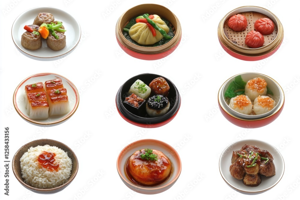 Aufkleber a collection of small dishes or appetizers on a white surface, perfect for displaying at a party or 