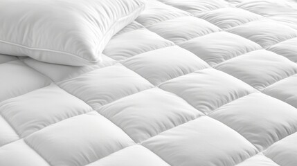 Fototapeta premium Elegant White Mattress Topper Quilted Pattern and Soft Pillow Detail