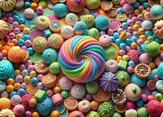 Fototapeta premium Aerial Drone View of Intricate Damask Patterned Candy, Sweet Confectionery Texture
