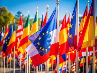 Spain's Flag Amidst EU Member State Banners: A Candid Photo