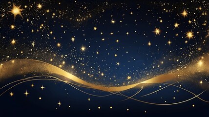 Luxurious Gold Stars and Glitter on a Dark Background, adorned with numerous golden stars and glittering particles.