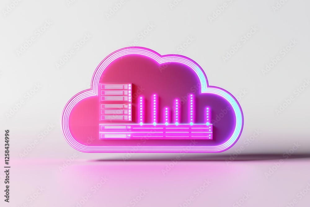 Fototapete 3D icon showing cloud servers, representing modern digital networks on white.