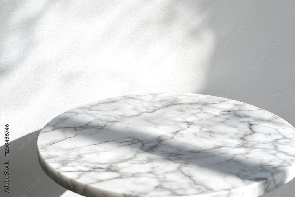 Poster a close-up shot of a white marble table with a shadow cast on the wall