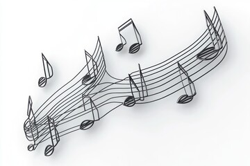Fototapeta premium 3D glyph line icon of music notes symbolizing rhythm on a solid white background.