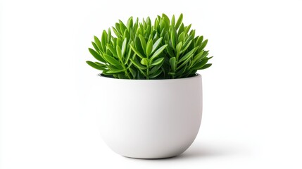 A simple green succulent in a minimalist white pot, showcasing a modern and fresh aesthetic.