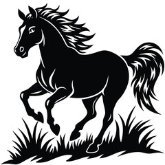 Obraz premium A wild horse silhouette galloping through a prairie, 