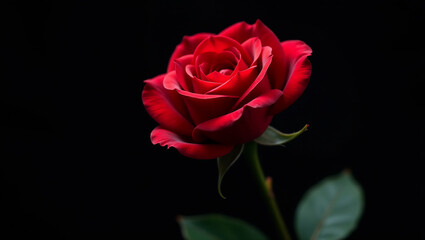 Red Rose, Single Bloom, Black Background, Dramatic