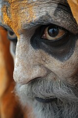 A close-up of an elderly man's face, showing his long white beard and wrinkled skin