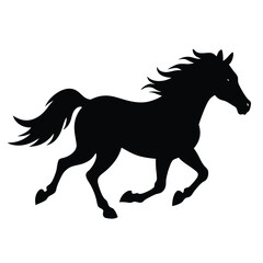 A wild horse silhouette galloping through a prairie, 