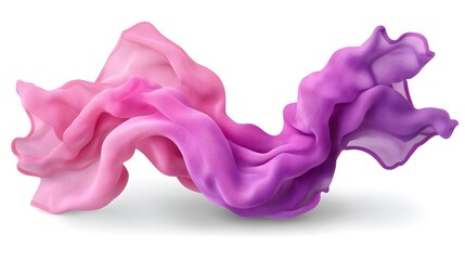 Elegant Flowing Fabric in Soft Pink and Purple Hues on White Background