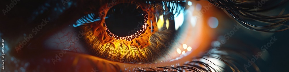 Wall mural A close up shot of a person's eye, with details of the iris and pupil visible