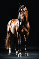 Obraz premium Beautiful Horse with a Shiny Coat and Mane, A majestic brown horse with a flowing mane, perfect for equestrian photography and art.
