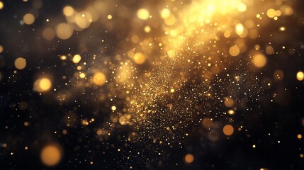 Obraz premium Abstract gold and black bokeh background with glowing particles and light streaks.