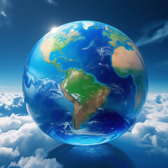 Fototapeta premium A global planet with land, water, and outer space