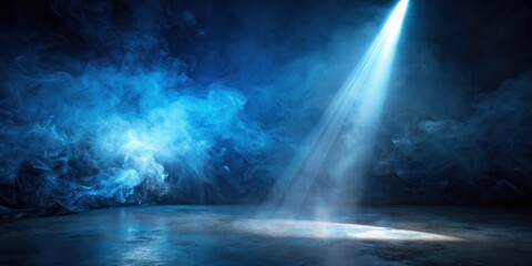 Mysterious Blue Haze with Dramatic Spotlight on Empty Floor