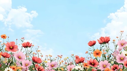 Obraz premium Vibrant Cosmos Flowers Against a Blue Sky