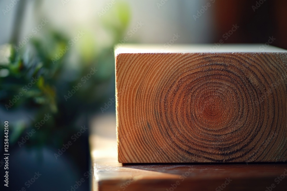 Poster A wooden block resting on the surface of a table, suitable for use as a placeholder or decorative element