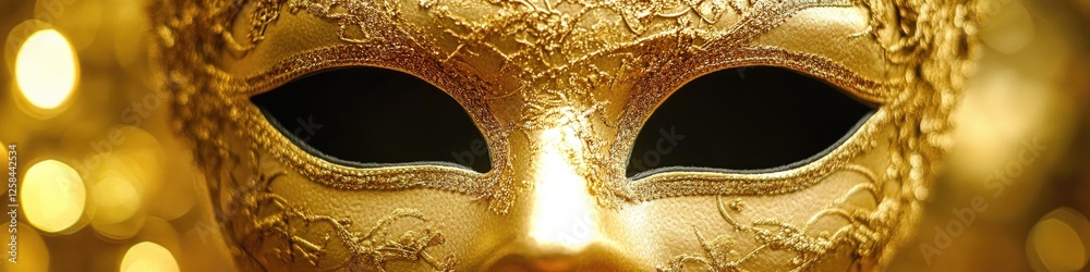 Aufkleber a close-up view of a shiny gold mask lying on a table