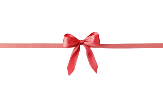 Red ribbon with bow on transparent background