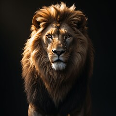 Naklejka premium Majestic Lion Portrait with Lush Mane