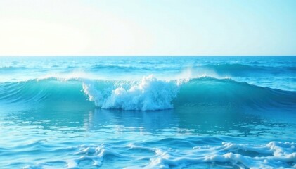 Fototapeta premium Soft watercolor waves on a pale blue ocean background , soothing, watercolor effect, peaceful