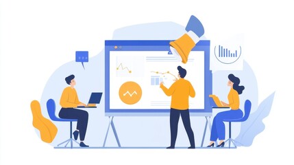A professional marketing team in a business meeting, brainstorming ideas and creating strategies for an upcoming product launch in a modern office.