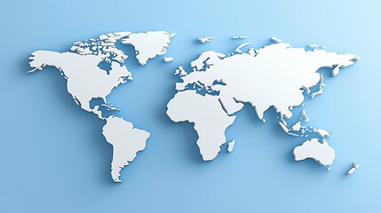 Naklejka premium 3D World Map on Light Blue Background