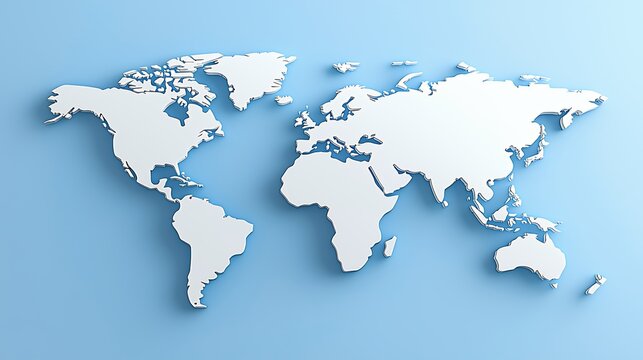 3D World Map on Light Blue Background