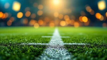 Naklejka premium Football Field Blur: A green blurred background with subtle white lines, mimicking an American football field.