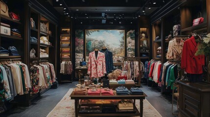 Naklejka premium Luxury Clothing Boutique Interior: A Stylish Retail Space