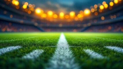 Naklejka premium Football Field Blur: A green blurred background with subtle white lines, mimicking an American football field.