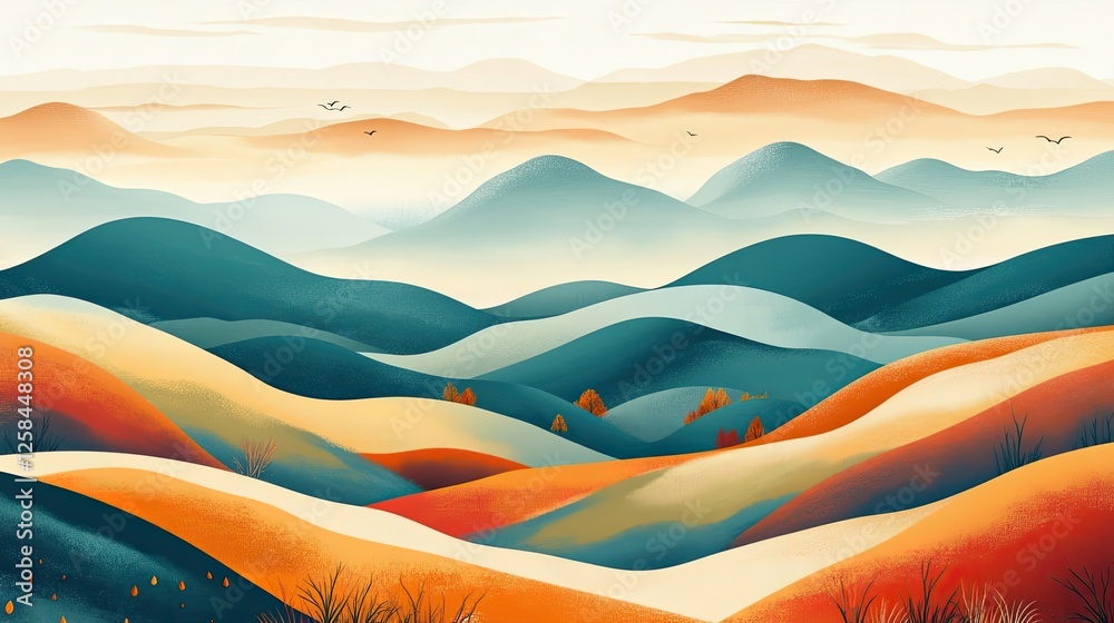 Wall mural Peaceful mountain scenery with autumnal colors and rolling hills